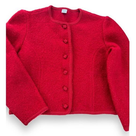 Lands' End Jackets & Blazers - Vtg. Lands End Bouclé Jacket Wool Sweater Cardigan | Sz 10, Red Vintage